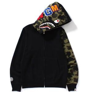 A Bathing Ape BAPE Shark Full Zip Hoodie Camo Hood 'Black’ NWT in packaging.
